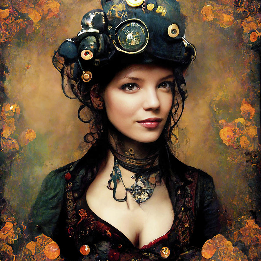 Steampunk Woman Portrait 02 Digital Art by Matthias Hauser