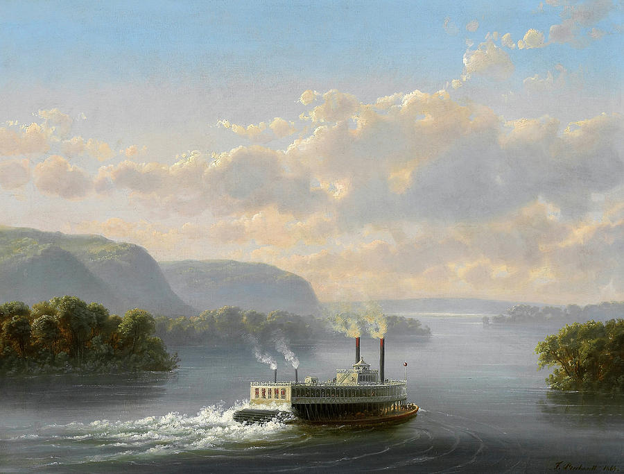 Native American Painting - Steamwheeler on the Upper Mississippi, 1865 by Ferdinand Richardt