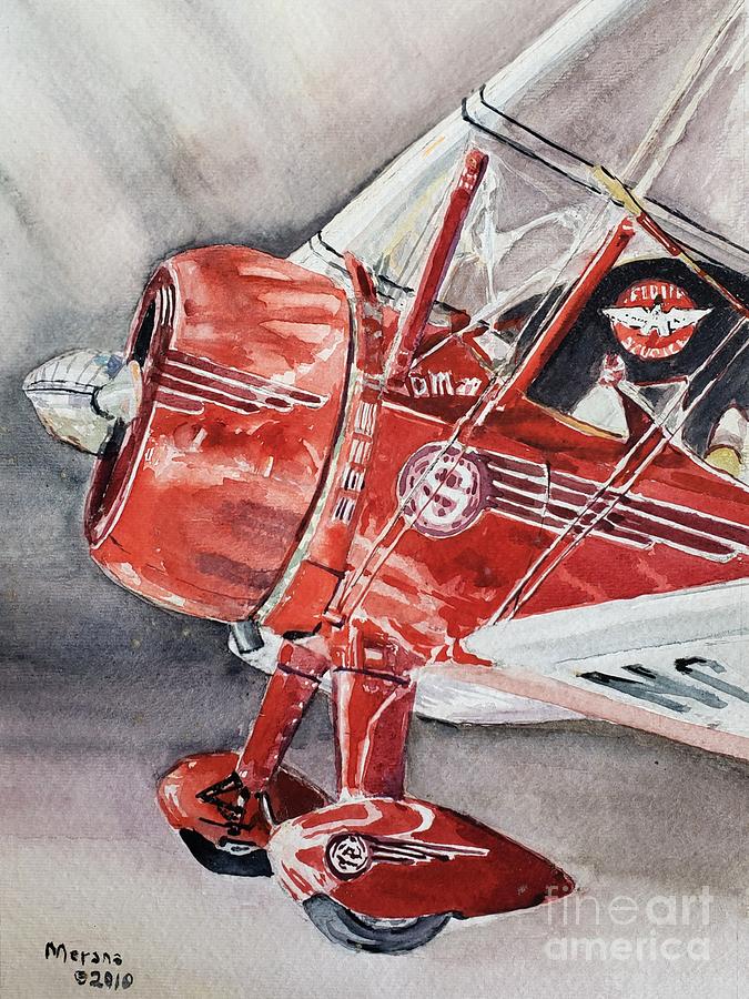 Stearman Biplane Painting by Merana Cadorette