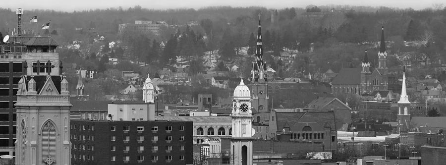 Steeples of Dubuque  Black and White Photograph by Jane Melgaard