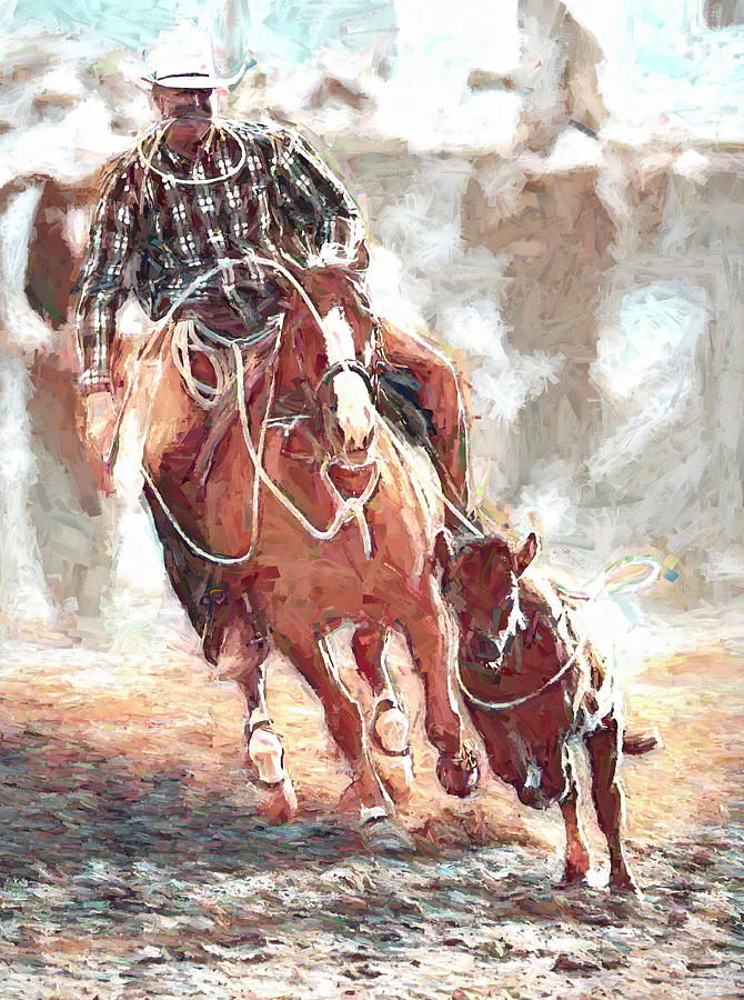 Steer Roping - 1 c Digital Art by Bruce Bonnett