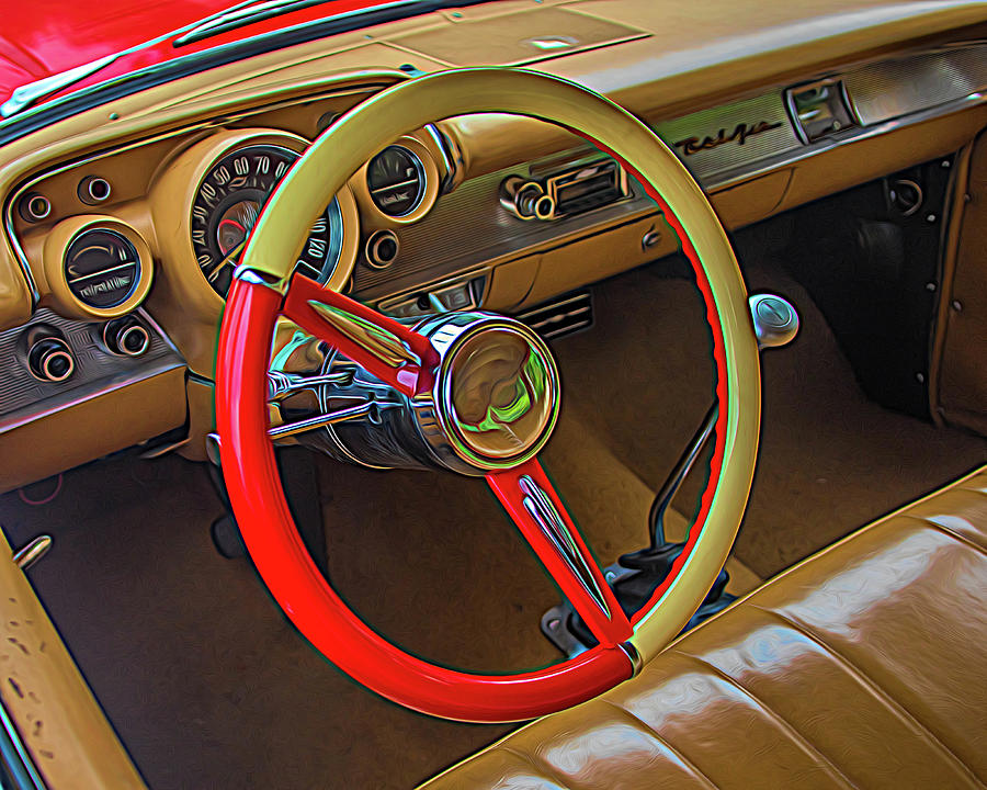 Steering wheel of a 57 Chevy Bel Air Photograph by Alan Goldberg