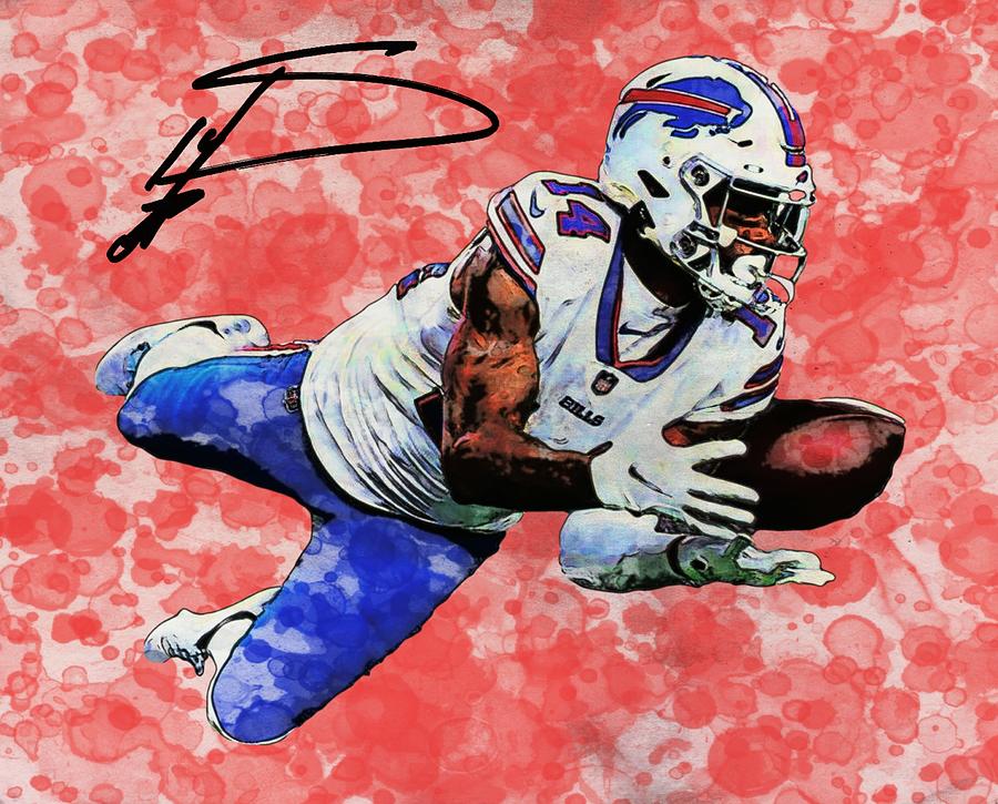 Stefon Diggs Bills Splatter Painting with Ink Sketch 3 Digital Art by