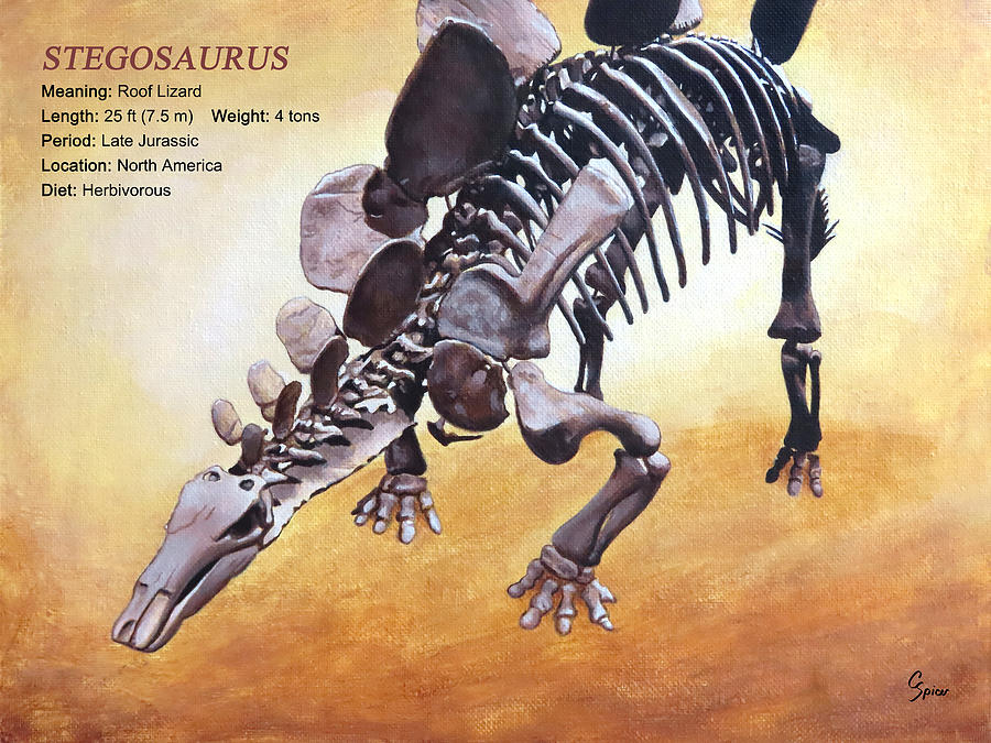 Stegosaurus Skeleton with Text Painting by Christopher Spicer | Fine ...