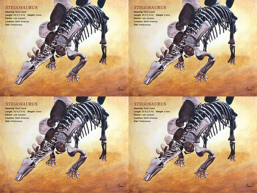 Stegosaurus Skeleton with Text - Quad Painting by Christopher Spicer