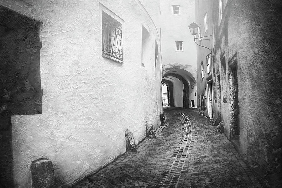 Vintage Photograph - Steingasse Salzburg Black and White by Carol Japp