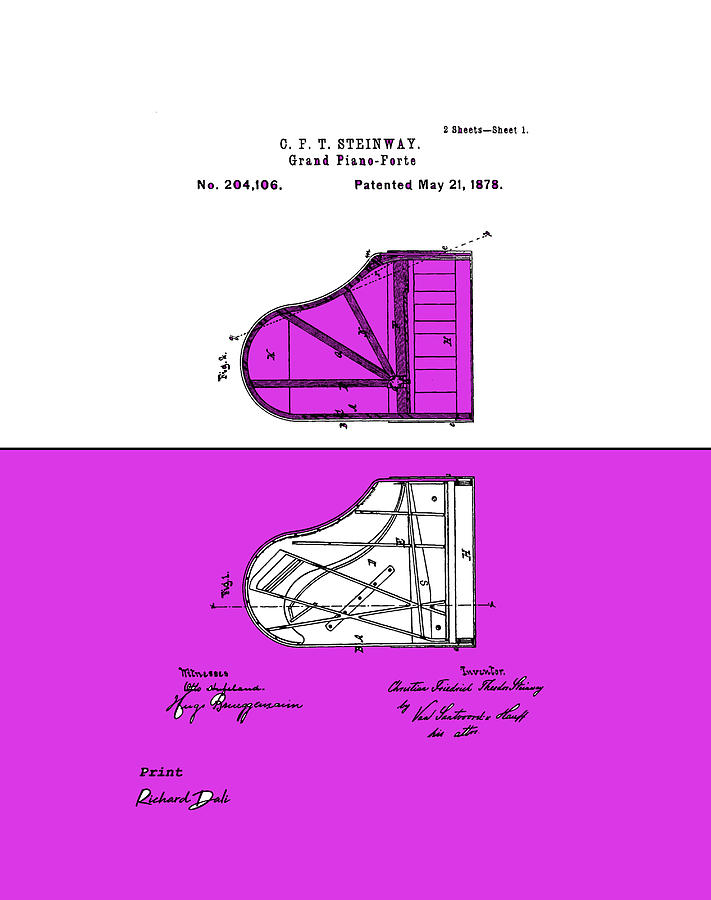 Steinway 1878 Piano Patent - purple Digital Art by Richard Dali - Fine ...