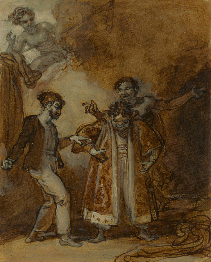 Stephano, Trinculo and Caliban Drawing by Robert Smirke