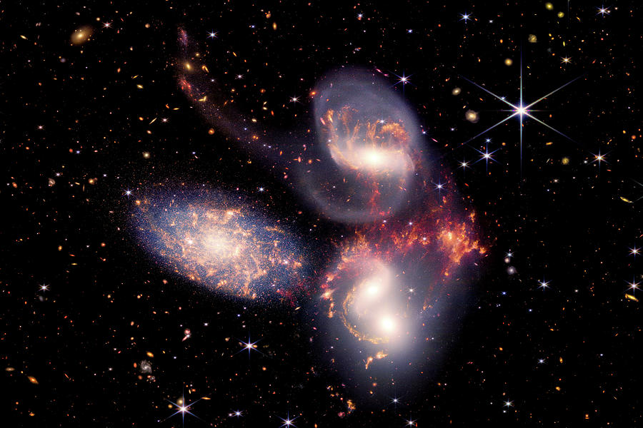 Stephans Quintet - James Webb Space Telescope - Nircam And Miri Composite Image - Closeup Landscape Photograph