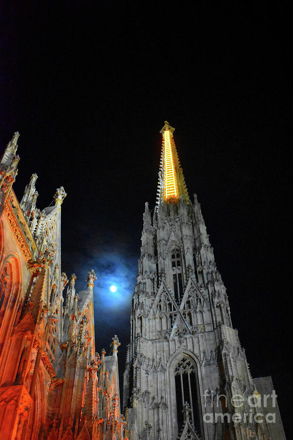Stephansdom Cathedral And Moon Photograph by Leonida Arte