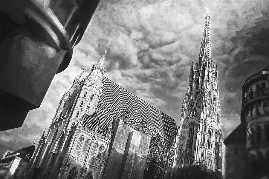 Romanesque Photograph - Stephansdom Vienna Austria Black and White  by Carol Japp