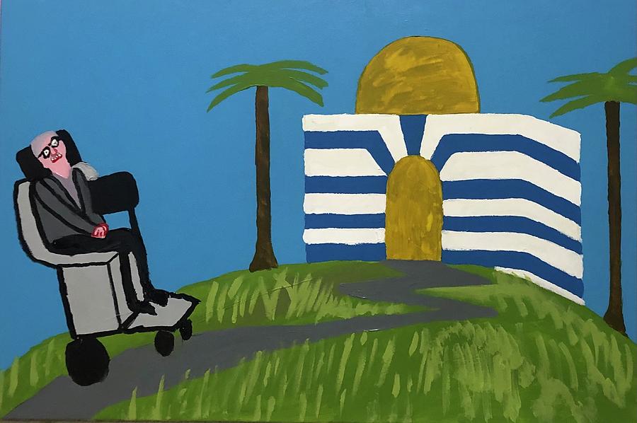 Stephen Hawking on Epsteins Island Painting by Michael Clark