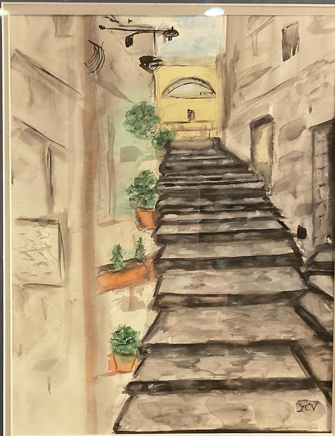 Steps to the Top in Italy Painting by Lucille Valentino