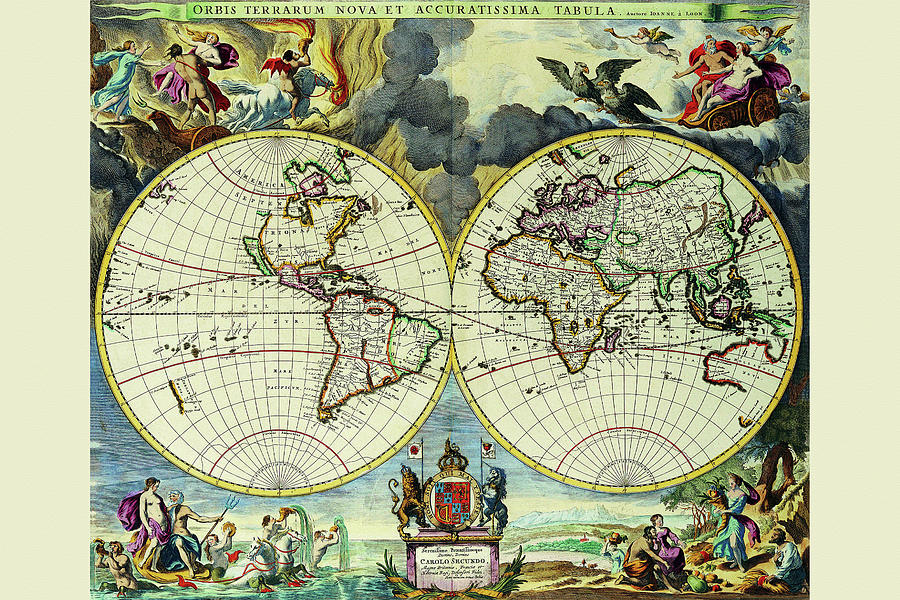 Stereographic Map of the World Drawing by Moses Pitt - Fine Art America