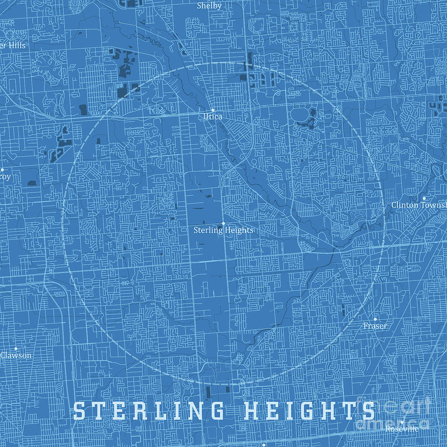 Sterling Heights MI City Vector Road Map Blue Text Digital Art by Frank ...