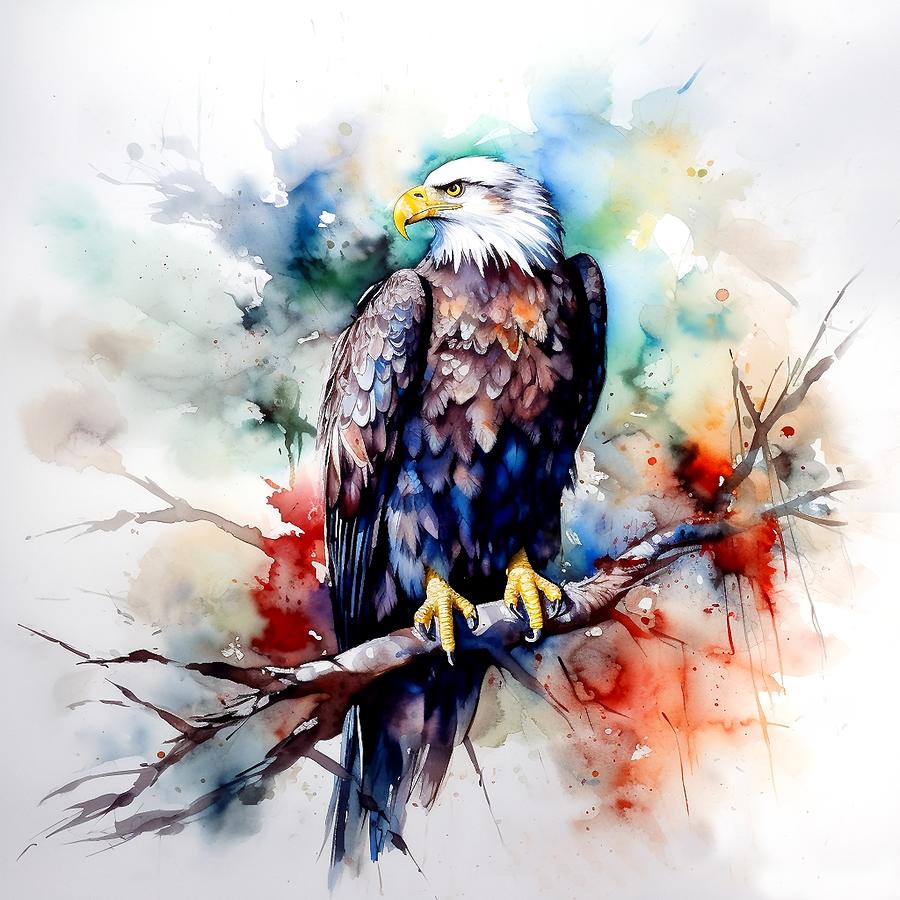 Feather Digital Art - Stern Bald Eagle on Tree Branch by Patricia Keith