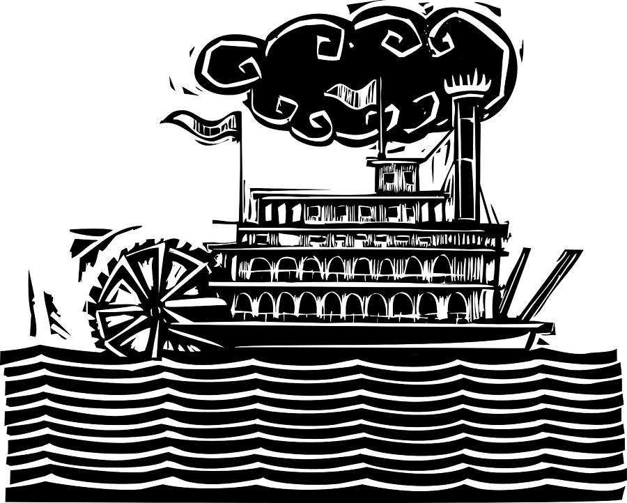 Stern wheel Riverboat in waves Drawing by Jeffrey Thompson