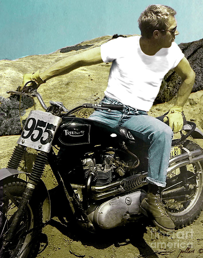 Steve McQueen, Triumph motorcycle Mixed Media by Thomas Pollart