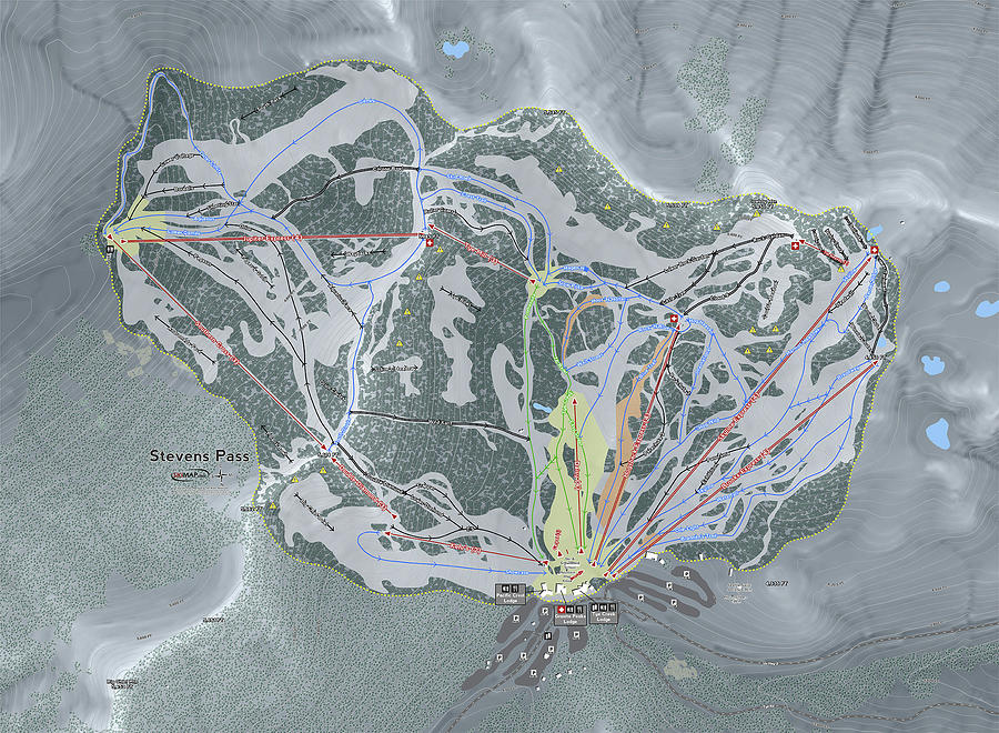 Stevens Pass Ski Resort Map Digital Art By Powder Addicts 