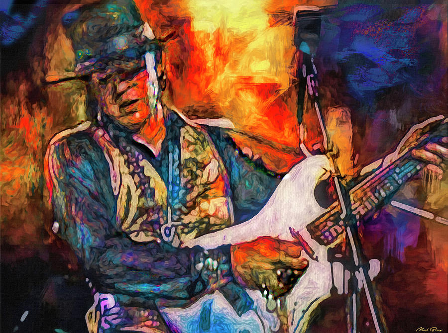 Stevie Ray Vaughan Blues Guitar Maestro Mixed Media by Mal Bray