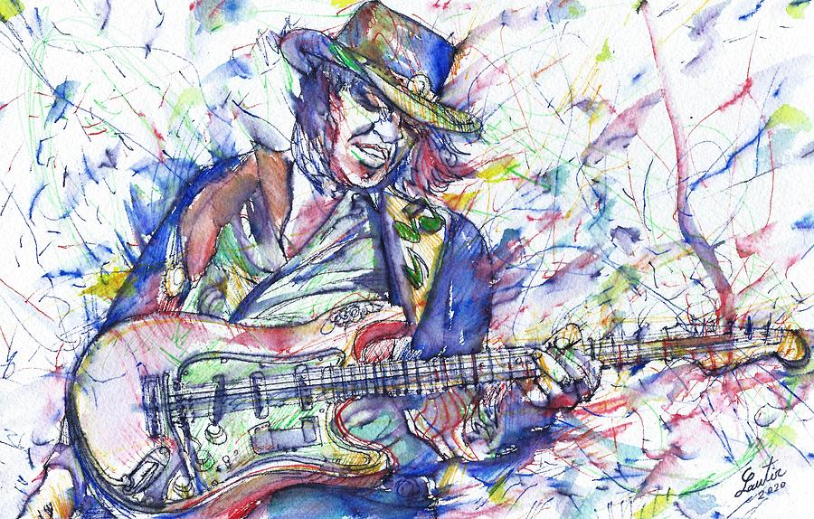 Stevie Ray Vaughan Painting - STEVIE RAY VAUGHAN watercolor and ink portrait.3 by Fabrizio Cassetta