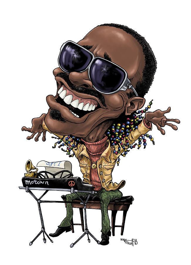 Stevie Wonder in color Drawing by Mike Scott