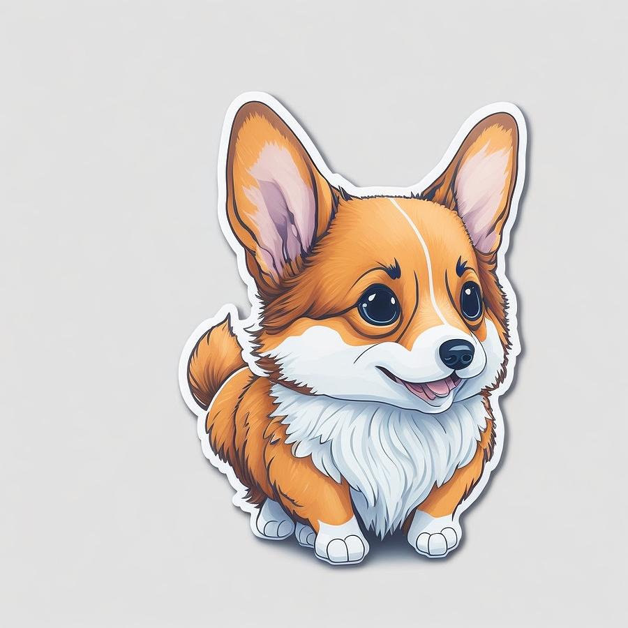 Sticker An adorable cute corgi Digital Art by David - Fine Art America