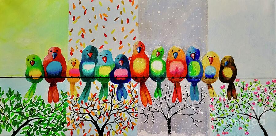 Bird Painting - Sticking Together In All Kinds Of Weather by Cathy Rutherford
