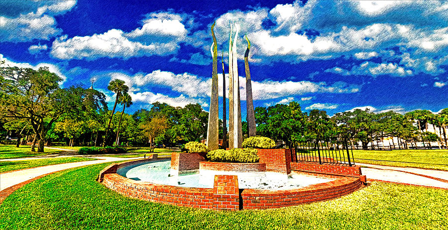 Sticks of Fire sculpture in the Plant Park, Tampa - pencil sketch effect Digital Art by Nicko Prints