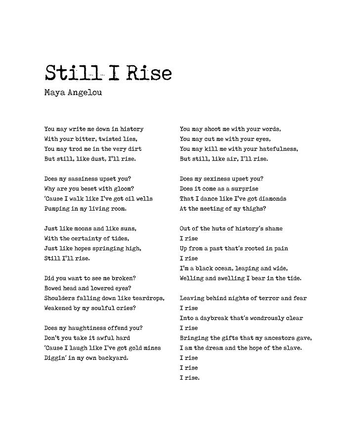 Still I Rise - Maya Angelou - Literature - Typewriter Print 1 Digital Art by Studio Grafiikka