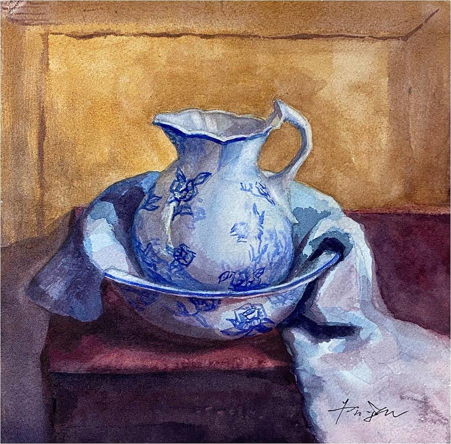 Still life Blue and white porcelain Painting by Ping Yan