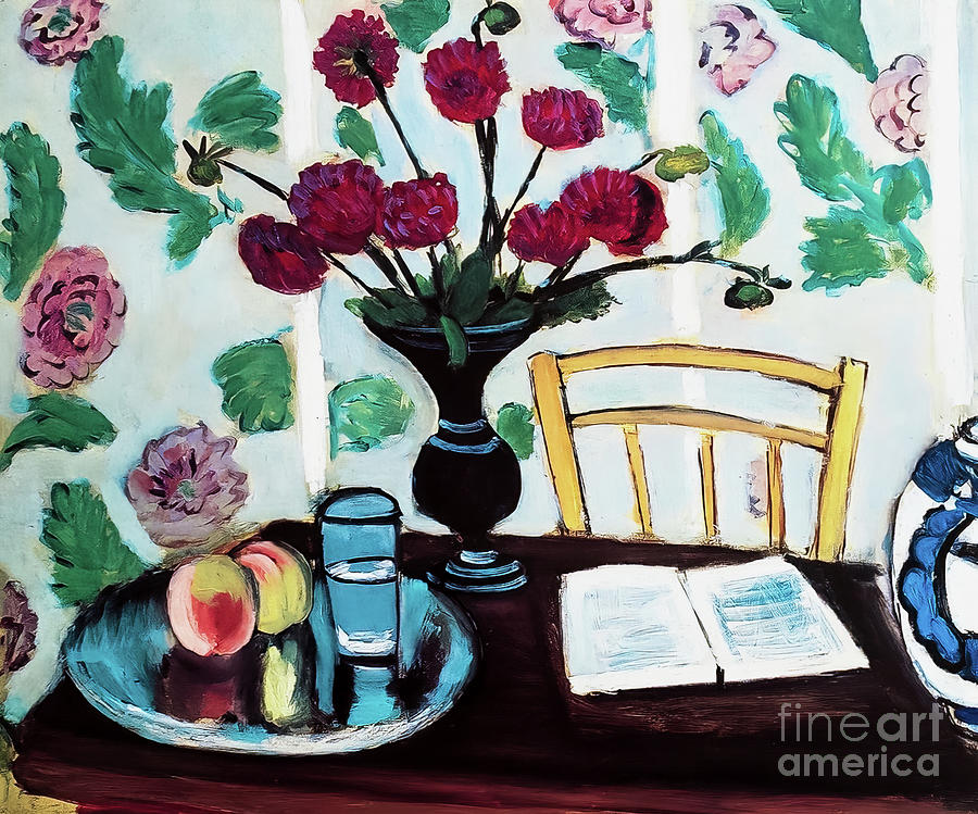 Still Life Bouquet of Dahlias and White Book by Henri Matisse 19 Painting by Henri Matisse