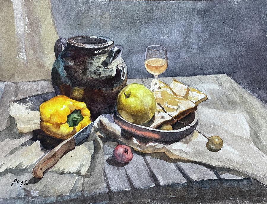 Still Life Bread And Peper Painting by Ping Yan