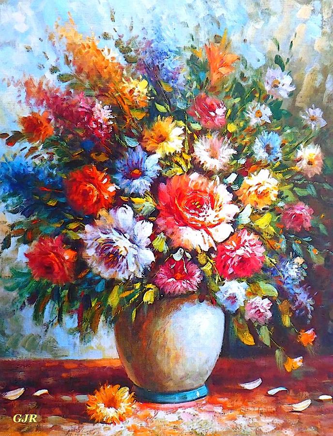 Still Life Colorful Flower Arrangement  After An Anonymous Artist. L A S Digital Art