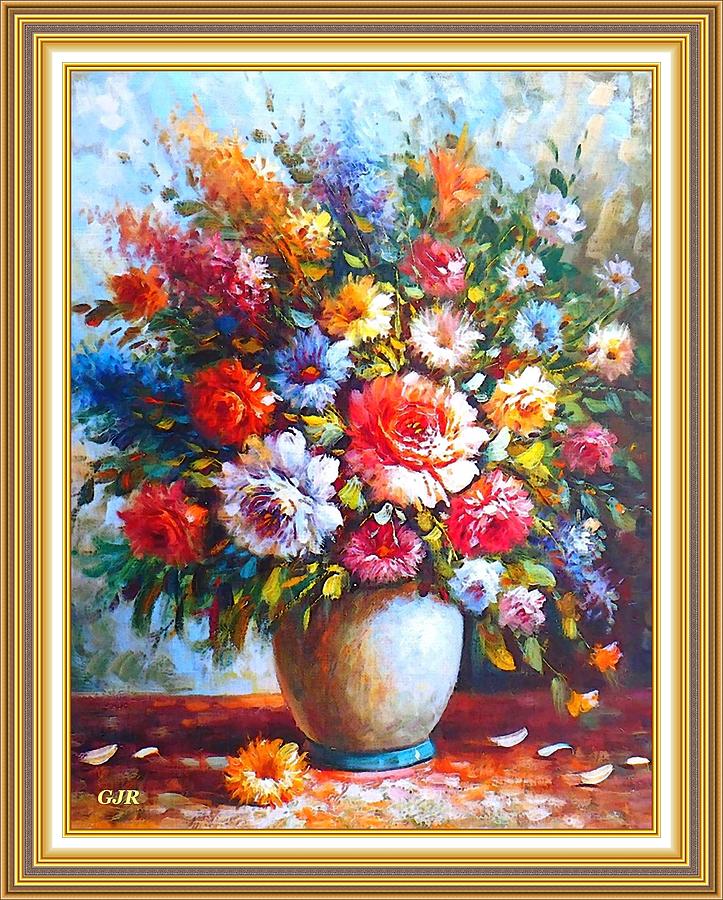 Still Life Colorful Flower Arrangement  After An Anonymous Artist. L A S With Printed Frame Digital Art