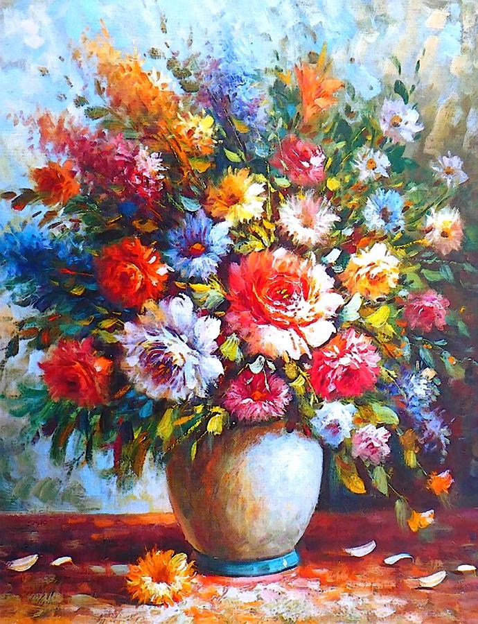 Still Life Colorful Flower Arrangement  After An Anonymous Artist. L B Digital Art