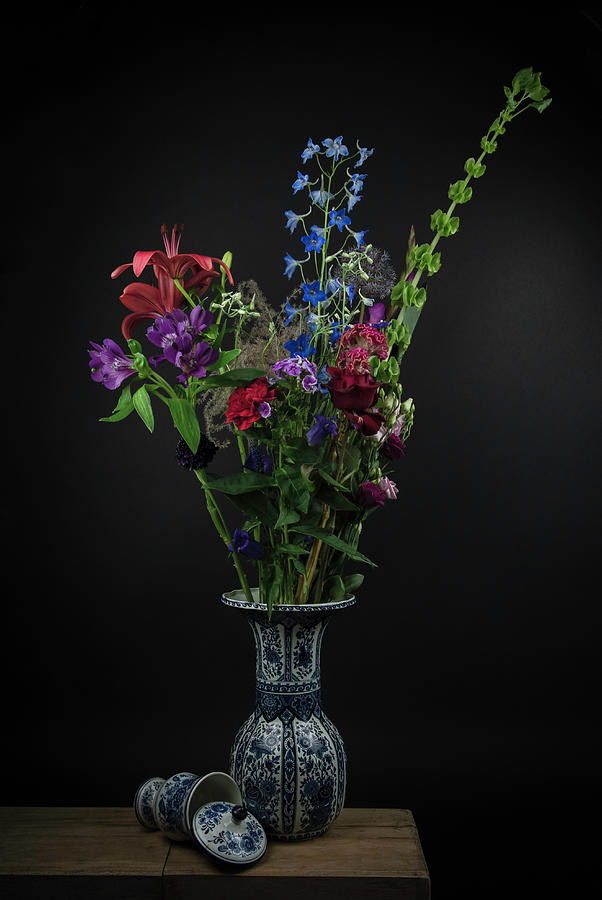 Still life Delft blue flowers in a vase Digital Art by Marjolein Van Middelkoop