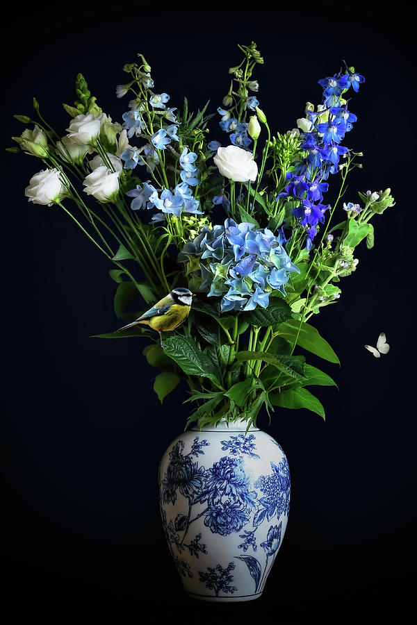 Still life dutch blue with bird Digital Art by Marjolein Van Middelkoop