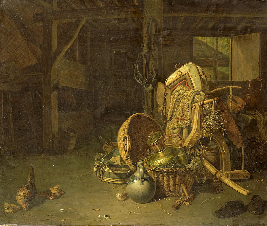 Still Life in a Stable Painting by Francois Cornelis Knoll