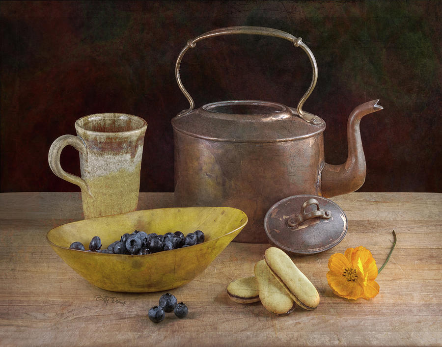 Still Life Photograph - Still-Life, Kettle and Blueberries by Betty Denise