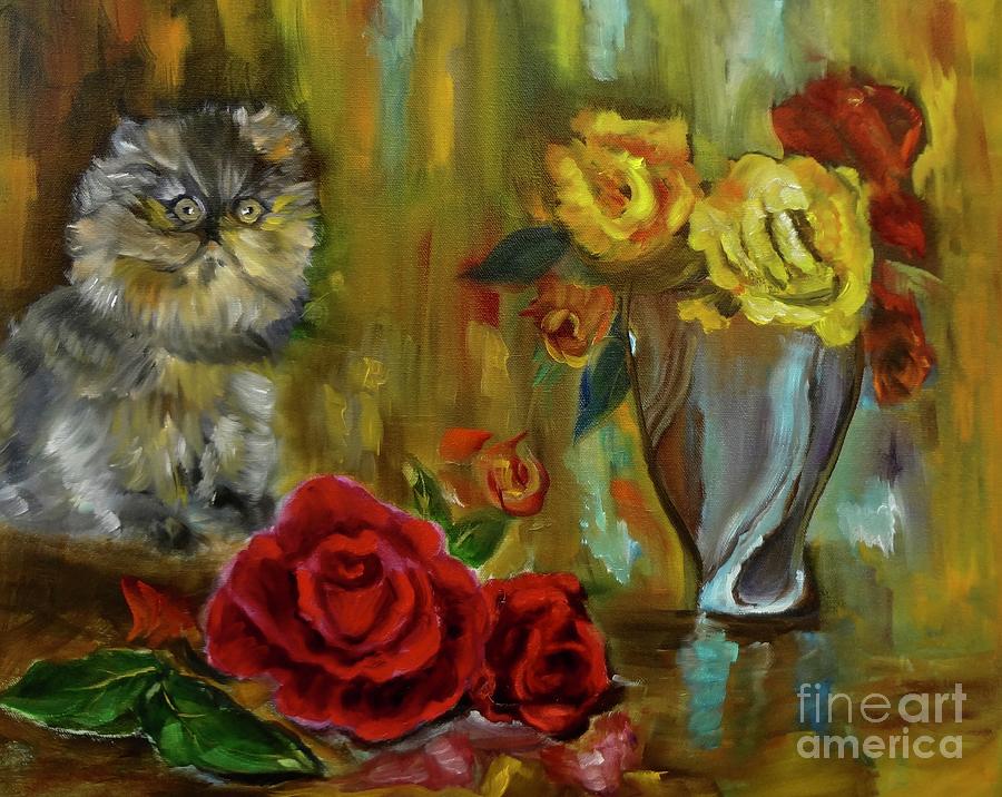 Still Life Kitty Painting by Jenny Lee