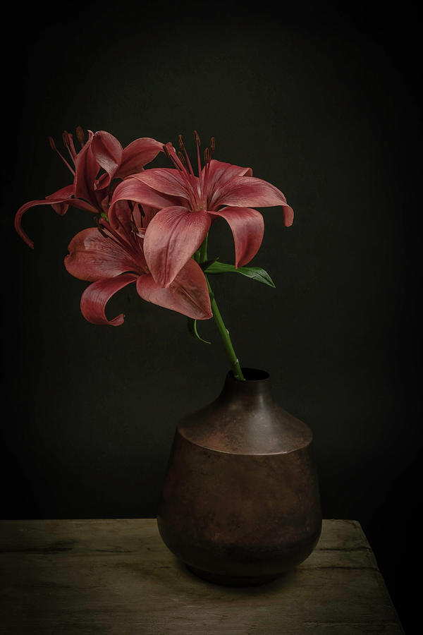 Still life lilies in a vase Photograph by Marjolein Van Middelkoop