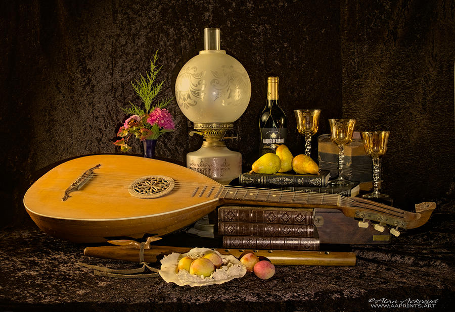 Still Life - Lute, Flute and Oil Lamp Photograph by Alan Ackroyd