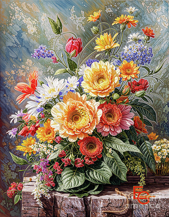 Still Life nature morte A vibrant bouquet of colorful flowers, including daisies and gerberas Photograph by Elena Gantchikova Still Life nature morte A vibrant bouquet of colorful flowers, including daisies and gerberas Photograph by Elena Gantchikova