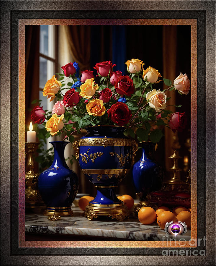 Still Life Of A Bouquet Of Multi-Colored Roses An Elegant AI Concept Art by Xzendor7 Painting by Xzendor7