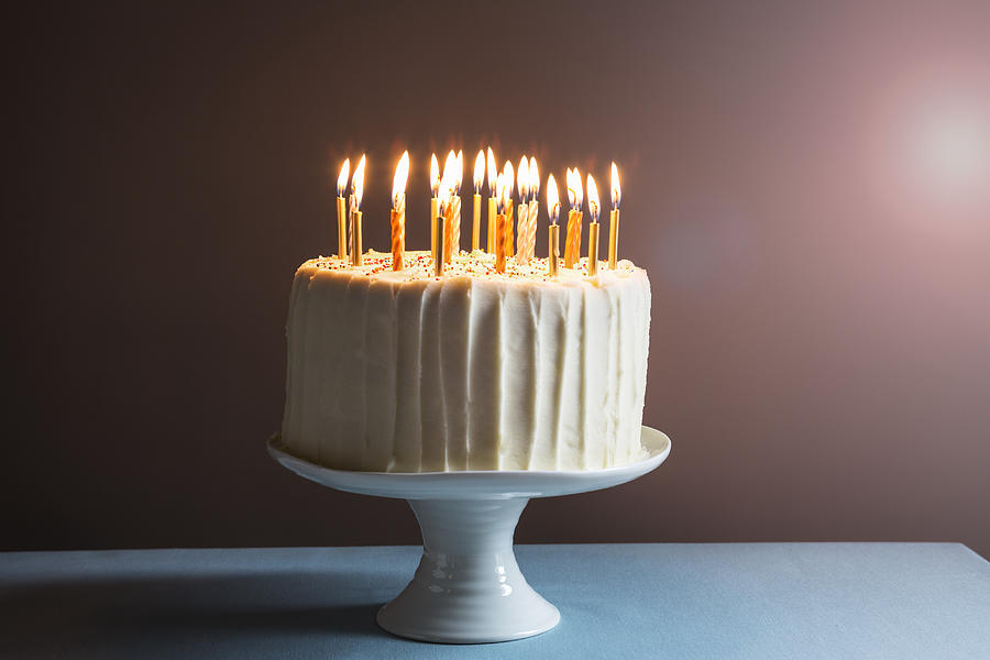 Still life of birthday cake with candles. Photograph by Betsie Van der Meer