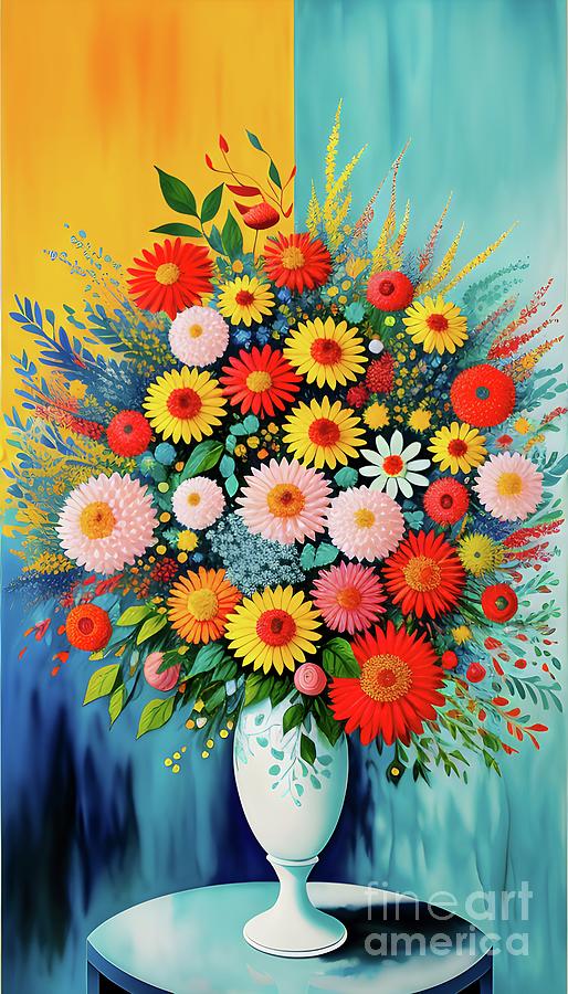 Still Life of Flowers on Brushed Background Digital Art by Mary Machare