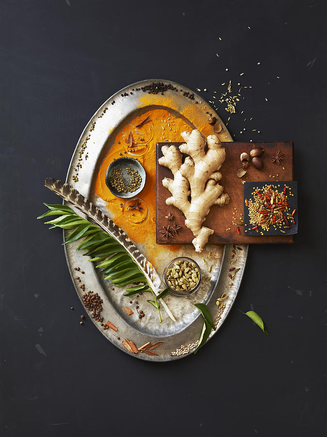 Still LIfe of Indian Spices on a Pewter Tray Photograph by Annabelle Breakey