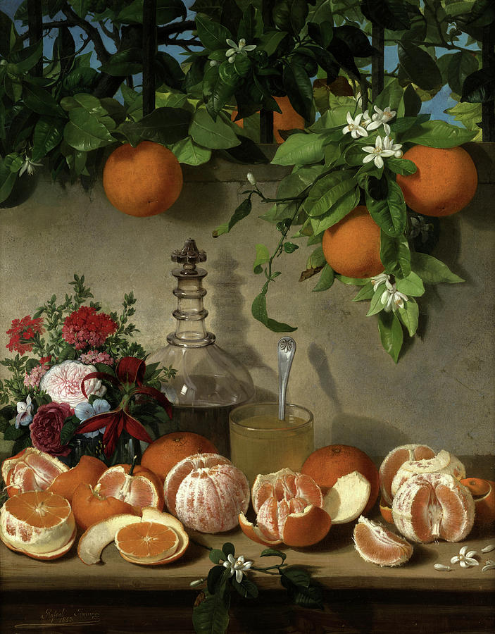 Still Life Painting - Still life of Oranges, 1863 by Rafael Romero Barros