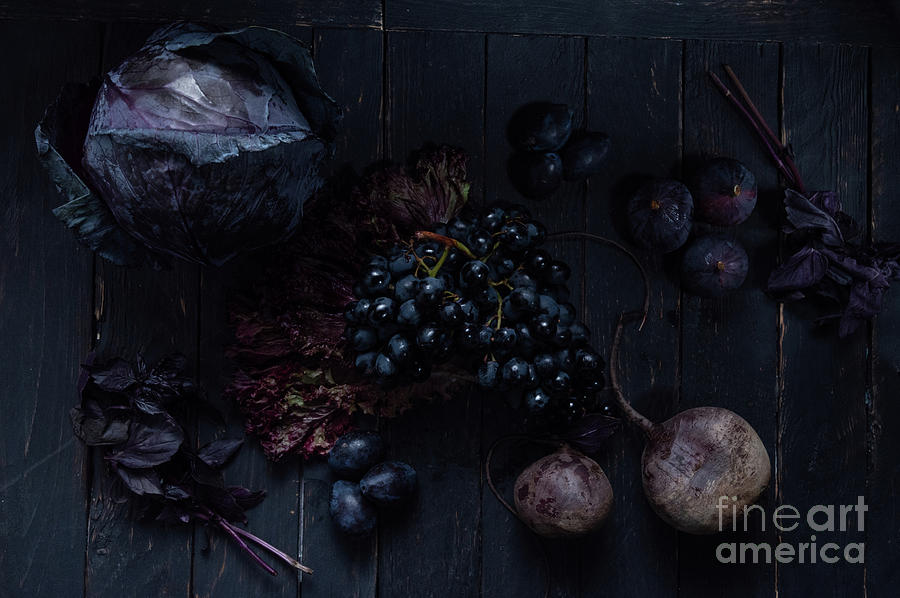 Still Life Of Vegetables And Fruits In A Low Key Photograph By Viktor Yatsuk